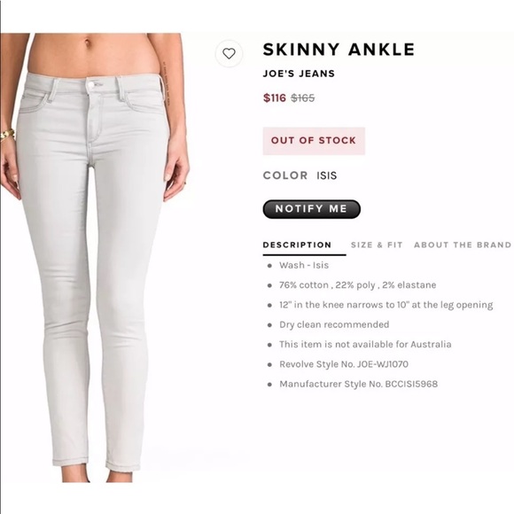 JOES JEANS Skinny Ankle Denim Isis Gray Grey Slim Low Rise Designer Neutral - Picture 3 of 8